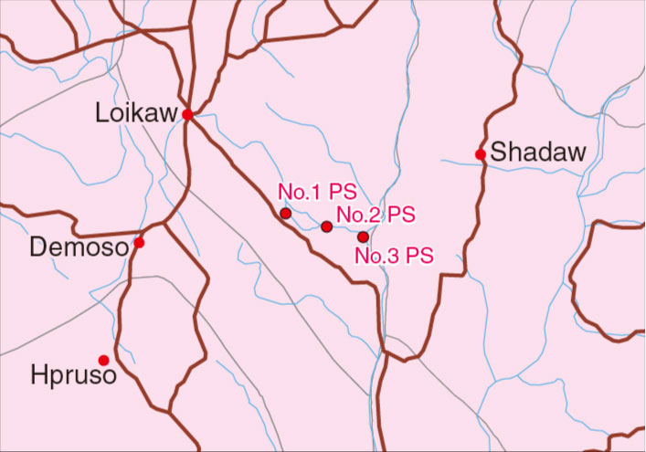 Locations of the 3 Balu Chaung Hydroelectric Power Stations